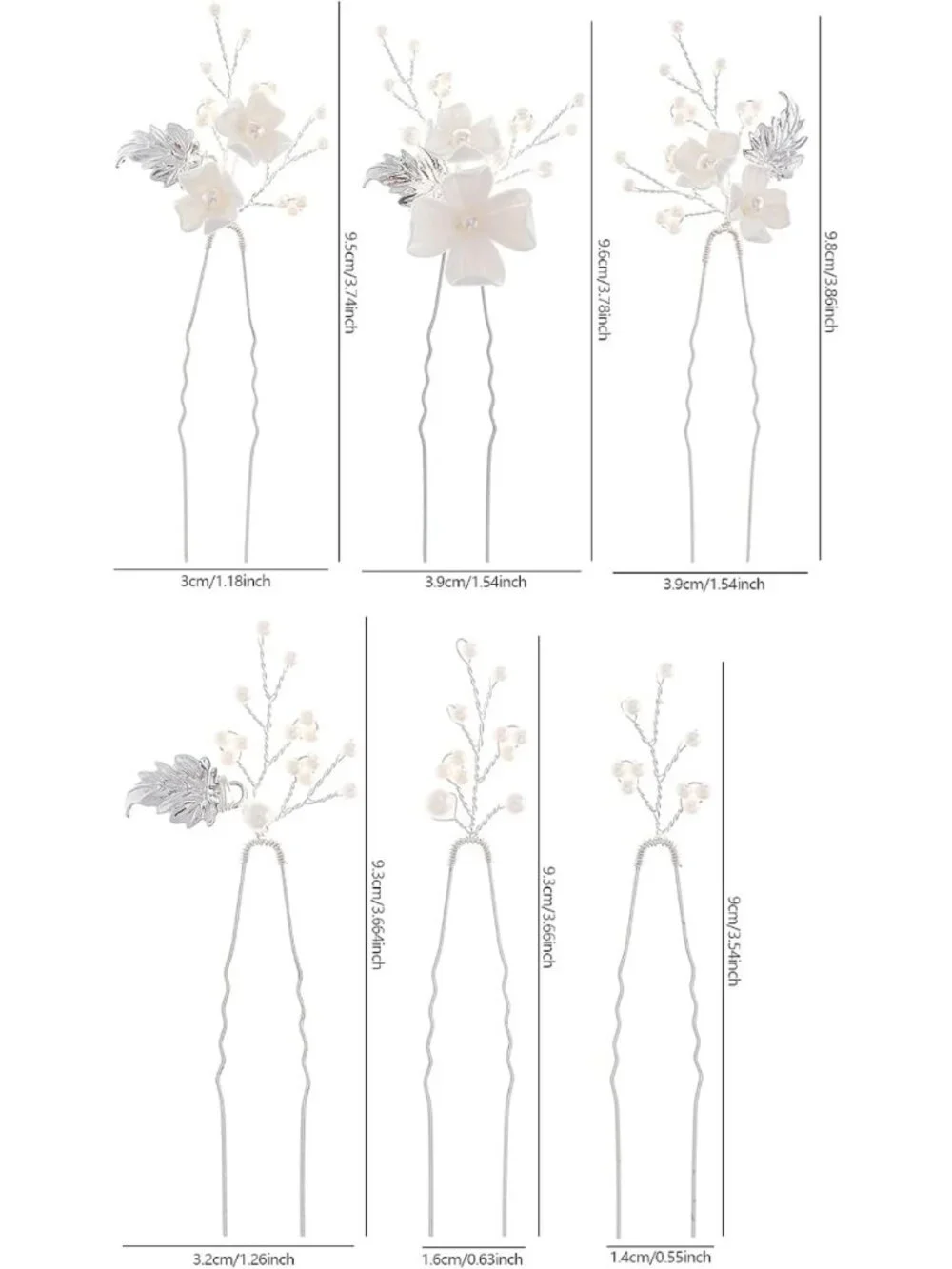 Elegant Handmade Pearl Wedding Hair Pins - 6 White Flower Gold Leaf Clips for